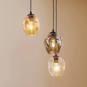 EMIBIG LIGHTING Lampada a sospensione Starla, vetro grafite/ambra/trasparente, a 3 luci, rotonda