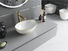 Mexen Elza lavandino da appoggio 40 x 33 cm, bianco/oro motivo griglia - 21014009