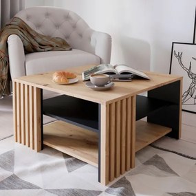 Tavolino Basso Da Salotto 80x80 Con Doghe Kave Rovere Artisan E Antracite
