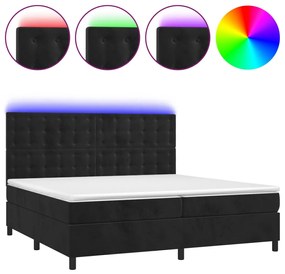 Letto a molle con materasso e led nero 200x200 cm in velluto