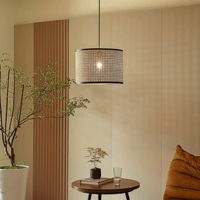 Lindby lampada a sospensione Yaelle, Ø 40 cm, rattan, nero, E27