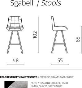 Sgabello da cucina in tessuto Grigio Chiaro gambe metallo FRIEDIC Set 2 pz