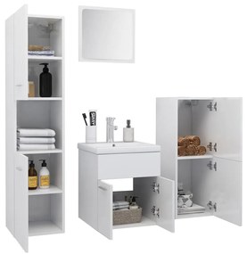 Set mobili da bagno bianco lucido in legno multistrato