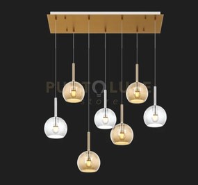 Sosp. ottone sat. rettangolare 7 luci vetri tutti piccolo (3x tr+ 4...