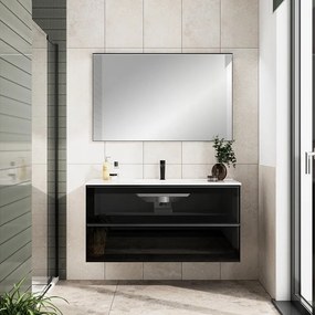 Mobile bagno con lavabo STAR L120 x H60 x P46 cm walnut in vetro 2 cassetti per vasca centrale