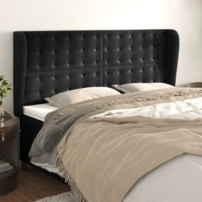 Testiera Ad Orecchio Nera 203x23x118/128 Cm İn Velluto /