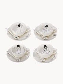 Set di 4 tazze da caffè dipinte a mano con piattini e cucchiaini Undressed