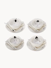 Set di 4 tazzine da caffè dipinte a mano con piattini e cucchiaini Undressed