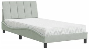 Letto con materasso grigio chiaro 100x200 cm in velluto