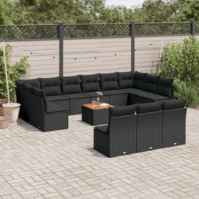 Set divani da giardino 14pz con cuscini in polyrattan nero