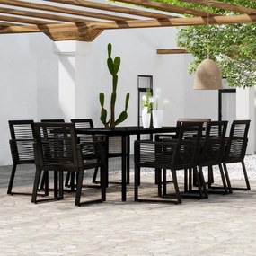 Set da pranzo per giardino 9 pz con cuscini nero