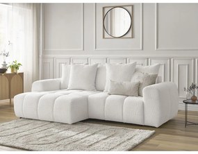 Divano angolare bianco allungabile/con contenitore (con penisola a sinistra/con chaise lounge) con rivestimento in bouclé Roxelane – Bobochic Paris
