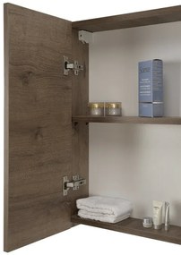 Mobile bagno sospeso 55cm rovere scuro con specchio contenitore Mona