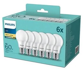PACK 6x Lampadine LED Philips A60 E27/8W/230V 2,700K