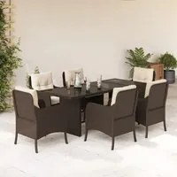 Set da Pranzo da Giardino 7pz con Cuscini in Polyrattan Marronecod mxl 111324