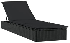 Lettino con Tetto Rotondo Nero 211x57x140 cm Polyrattan