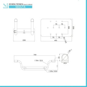 Sedile per vasca da bagno con gommini antiscivolo e portata max 120 kg