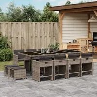 Set da Pranzo da Giardino 13pz con Cuscini Grigio in Polyrattan 3277927