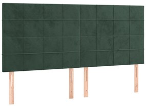 Letto a Molle con Materasso e LED Verde Scuro 200x200cm Velluto