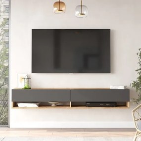 Mobile Tv Sospeso 180x32x30 Effetto Legno Rovere E Antracite Evolution