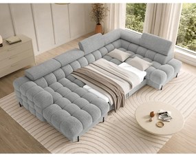 Divano angolare grigio allungabile (con penisola a destra/a U) con rivestimento in bouclé Feraria – ELTAP