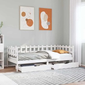 Dormeuse Con Cassetti Bianco 90x190 Cm Legno Massello Di Pino /