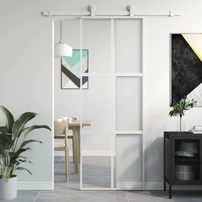 Porta Scorrevole Bianca 76x205 Cm Vetro Temperato E Alluminio /