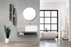 Lavabo 60 cm con cassetto laterale 40 cm grigio specchio e mensola inferiore Rovere Scuro - Itaca