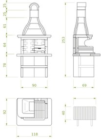 Palazzetti Andros 3 barbecue a legna o carbonella grezzo con griglia in acciaio e piano in Marmotech effetto granito grigio