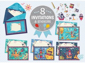 Set di inviti per festa di bambini - Pirati