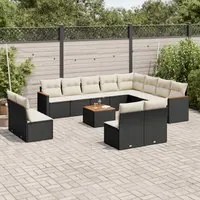 Set Divani da Giardino 13pz con Cuscini Nero in Polyrattan 3226476