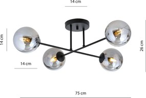 Lampadario da Soffitto in Acciaio ROMA 4 Nero 4xE14