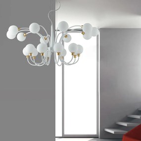 Lampadario Sospensione Aida Class Colore Bianco Oro 28W Mis 96 x 42 x 133 cm