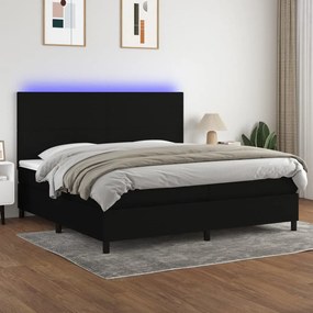 Letto a molle materasso e led nero 200x200cm in tessuto