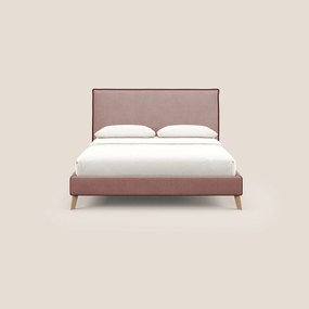 Leila letto imbottito con piedini legno in tessuto smacchiabile T17