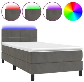 Letto a molle con materasso e led grigio scuro 80x200cm velluto