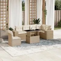 Set Divani da Giardino 7 pz con Cuscini Beige in Polyrattan 3269198