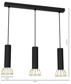 Lampadario su corda DANTE 3xGU10/25W/230V nero/oro