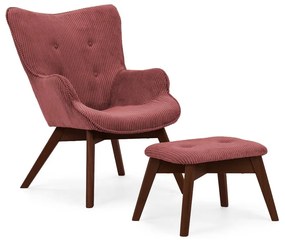 Poltrona con poggiapiedi rossa con rivestimento in velluto a coste Niko – Ropez