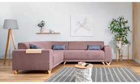 Divano angolare rosa allungabile e con contenitore (con penisola a sinistra/a L) Classy Sophie – Miuform