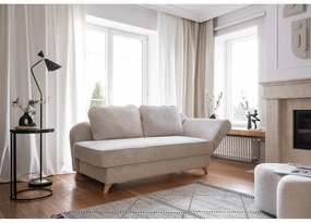 Chaise longue beige (con penisola a destra) con rivestimento in velluto a coste Chic Charlotte – Miuform