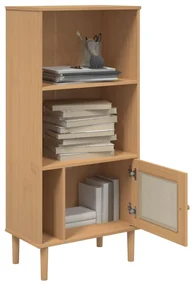 Credenza senja aspetto rattan marrone 60x35x130 cm legno pino