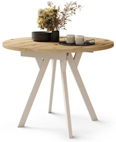 ALDO Rovere Artisan/gambe beige - TAVOLO ROTONDO ALLUNGABILE CON GAMBE A Y LOFT / INDUSTRIALE PER SALONE / SALA DA PRANZO
