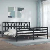 Giroletto con Testiera Nero 200x200 cm in Legno Massello 3194400