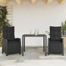 Set Da Pranzo Da Giardino 3 Pz Con Cuscini Nero İn Polyrattan /