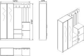 Mobile Da Ingresso Con Scarpiera A 2 Ante Appendiabiti E Specchio Rovere Bianco