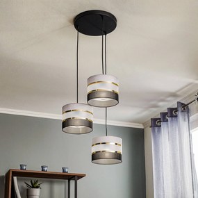 HELAM Lampada a sospensione Helen rotonda grigio-nero-oro a 3 luci.
