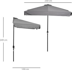 Mezzo Ombrellone da Giardino 230x130x249 cm in Metallo e Poliestere Grigio...
