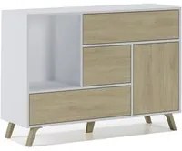 Credenza Sala da Pranzo 120x40x86cm Buffet 1 porta, 3 cassetti, colore bianco e rovere modello wind