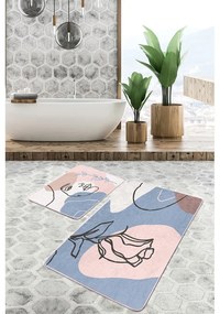 Set di tappetini per il bagno in velluto blu/rosa 2 pz 60x100 cm Abstract Faces – Mila Home